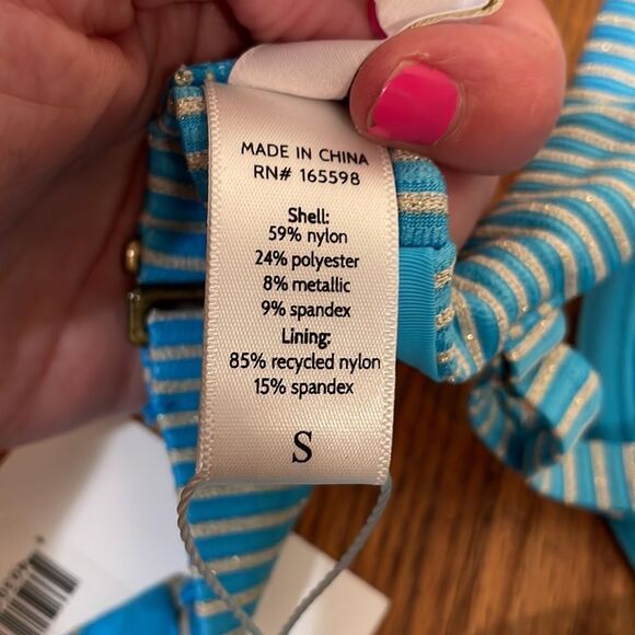 Andie x Mindy The Bermuda bikini top stripe splash Blue gold size small NWT - Picture 9 of 9